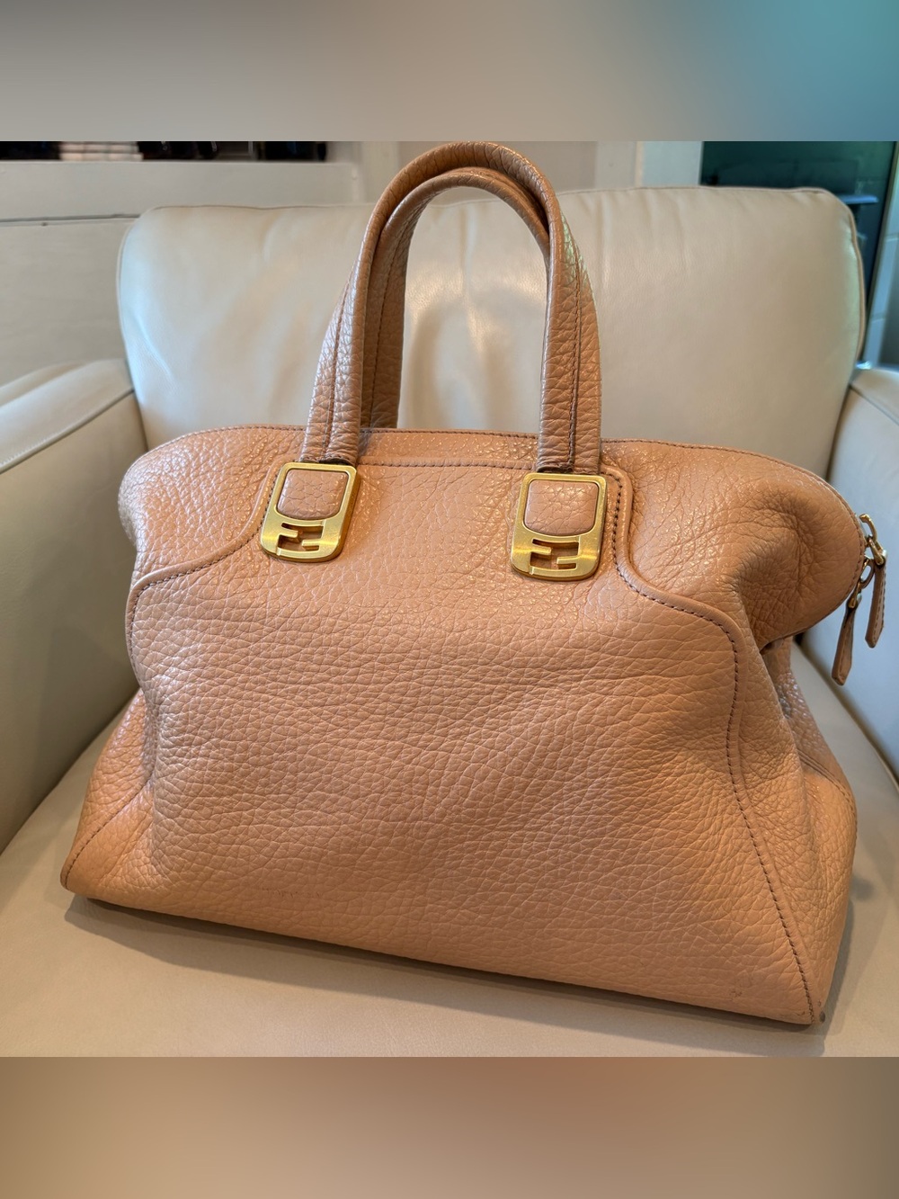 Fendi Chameleon Leather Bag in Peachy Beige with Gold Hardware. Quiet luxury!